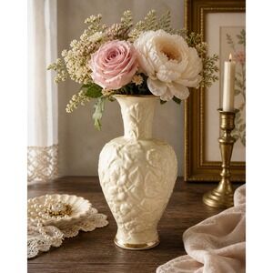 Lenox Flowers of Affection Vase Ivory China Gold Trim Limited Edition 7.25"